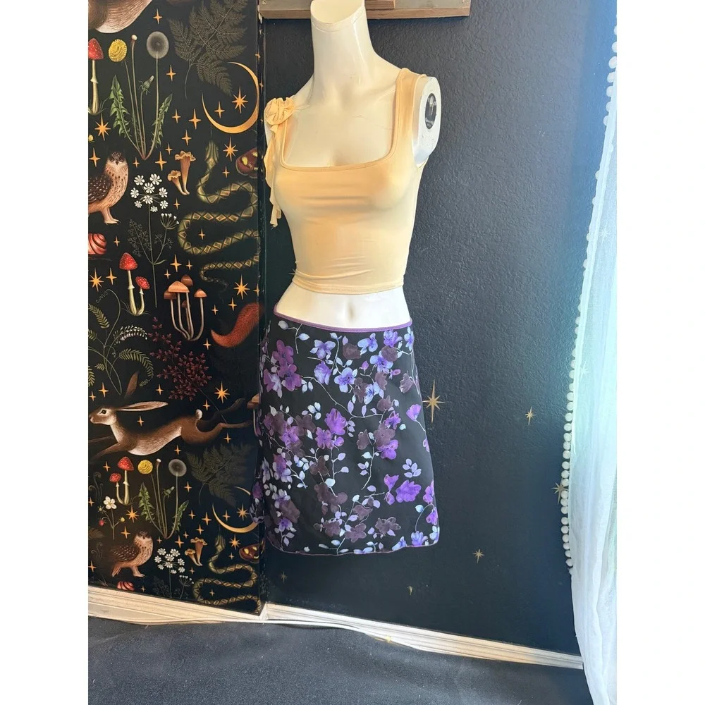 Simply Irresistible Floral Mini Skirt Black Purple Y2K Made in USA Small 4187